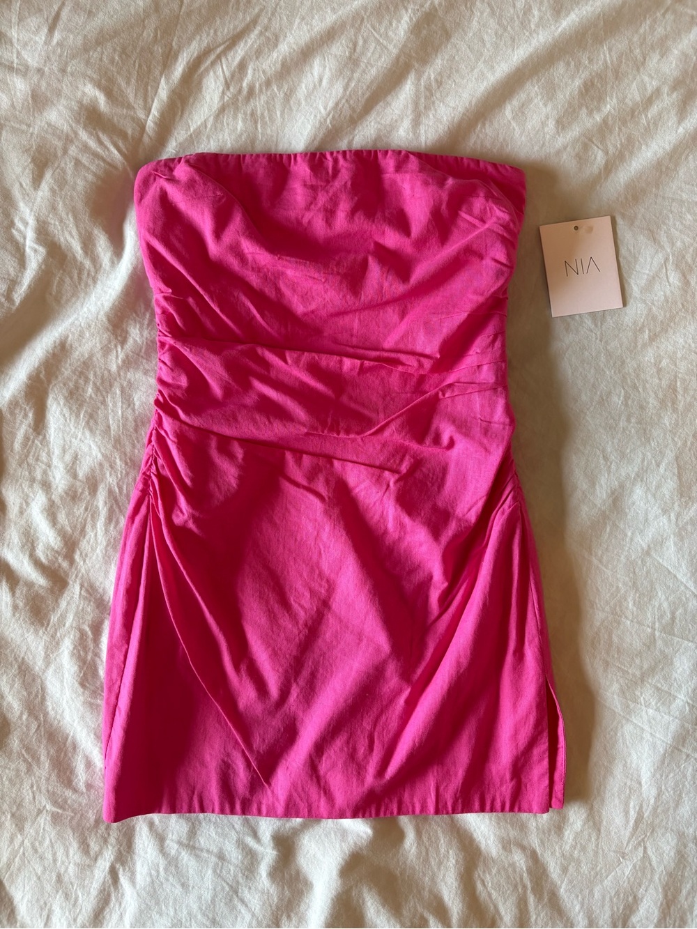 NIA the Label Pink Strapless Ruched Mini Dress -size S